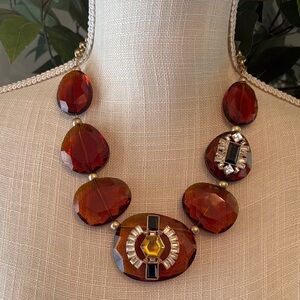Coldwater Creek Faux Amber and Crystal Statement Necklace